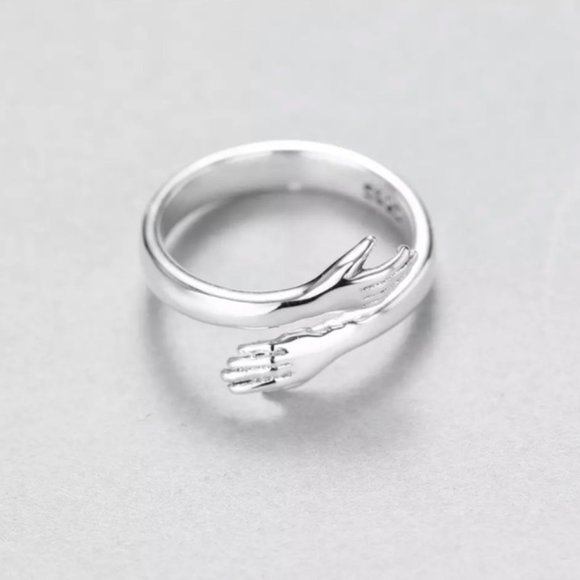 Minimalist Cute/Dainty Silver Love Hug Adjustable Ring - Picture 3 of 6